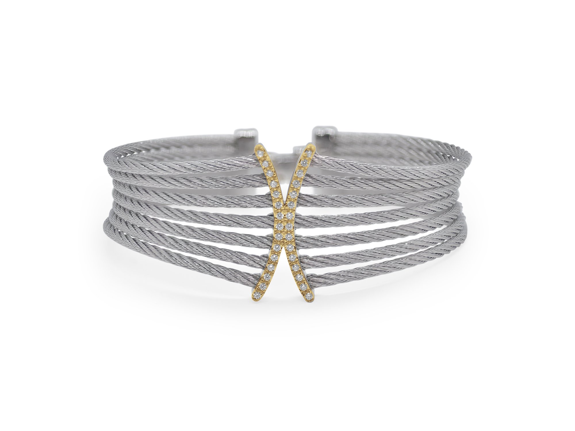 Grey Cable Butterfly Cuff with 18kt Yellow Gold & Diamonds