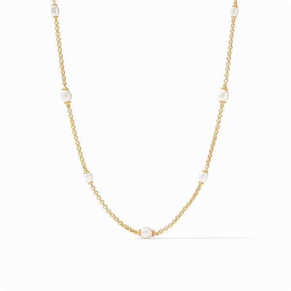 Closeup photo of Marbella Station Necklace Gold Freshwater Pearl
