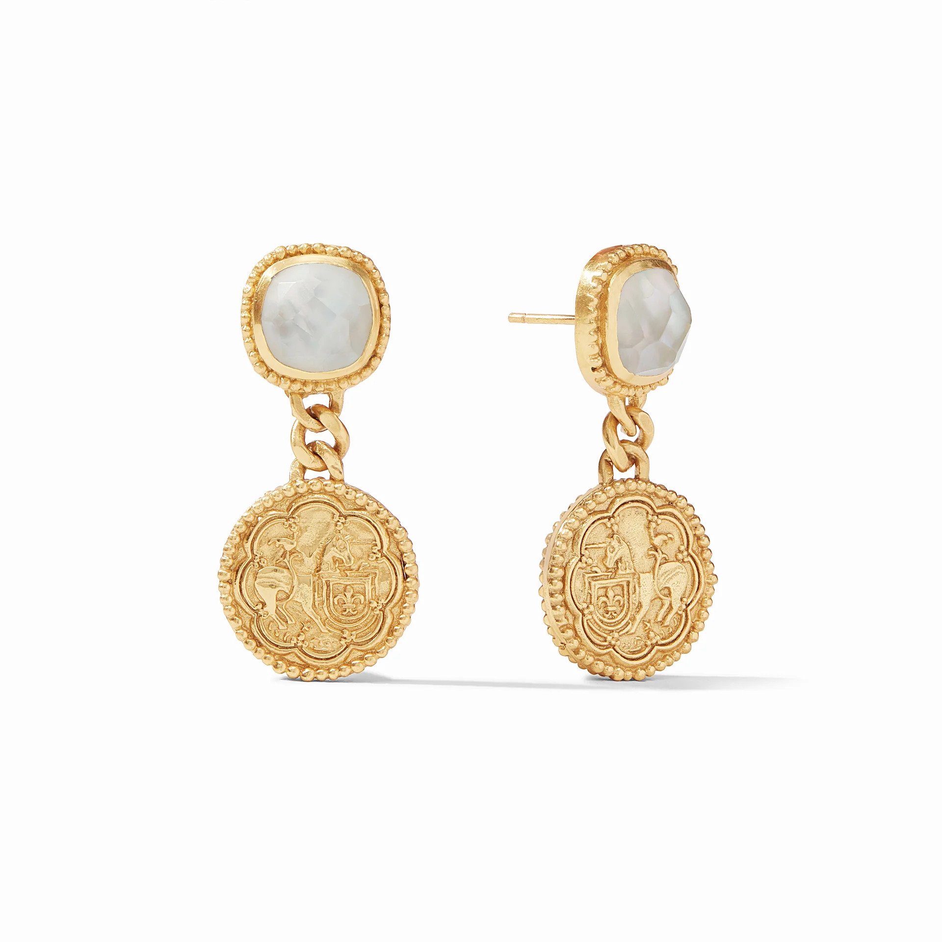 Trieste Coin Statement Earring Gold - Iridescent Clear Crystal