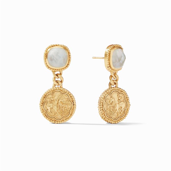 Closeup photo of Trieste Coin Statement Earring Gold - Iridescent Clear Crystal