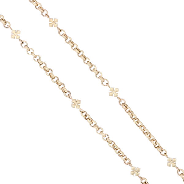Closeup photo of 17" Solid Gold Rollo Chain with Cross Stations