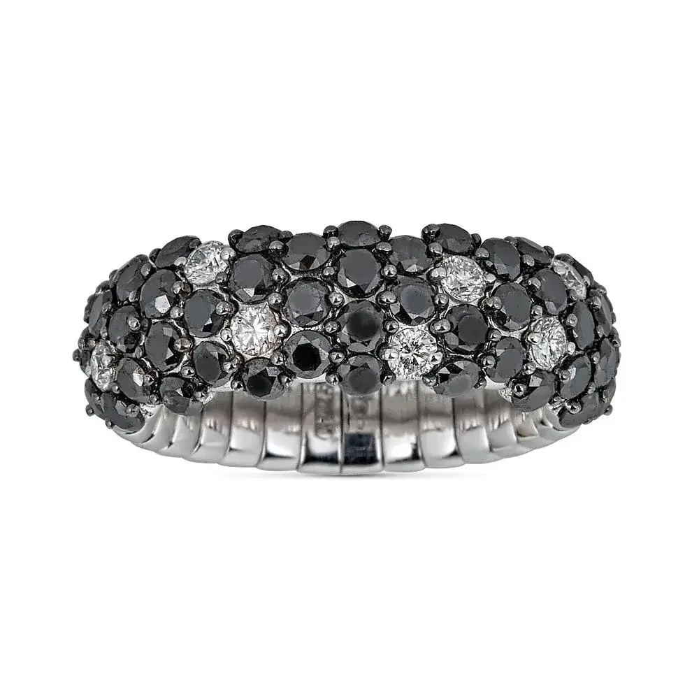 Half Set Black and White Diamond Small Domed Stretch Ring