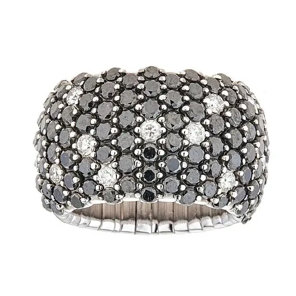 Half Set Wide Stretch Ring with Black and White Diamonds