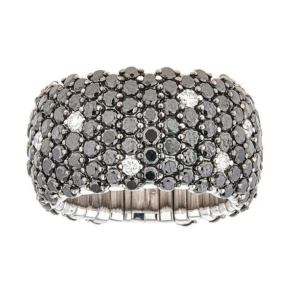 Black and White Diamond Domed Wide Stretch Ring