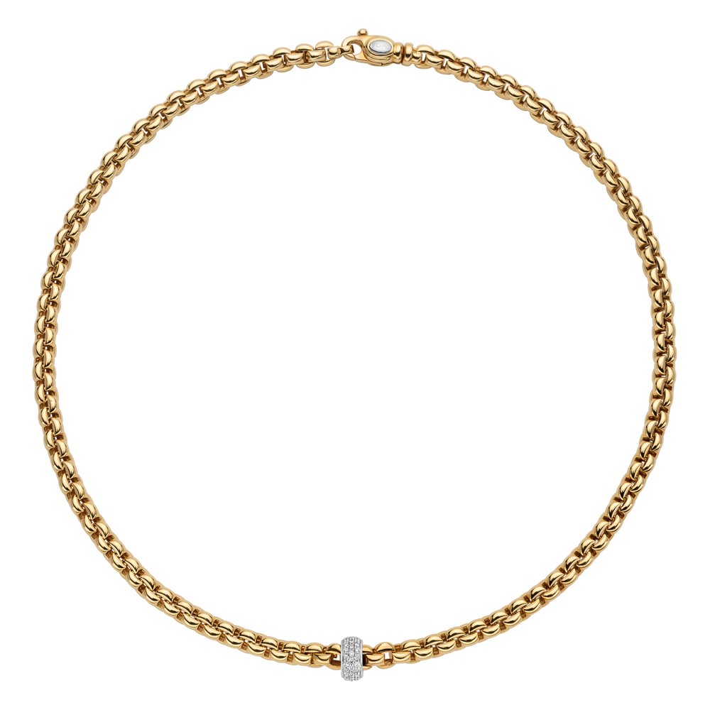 Flex'It Olly Necklace With Full Pave Rondel in 18k Yellow Gold