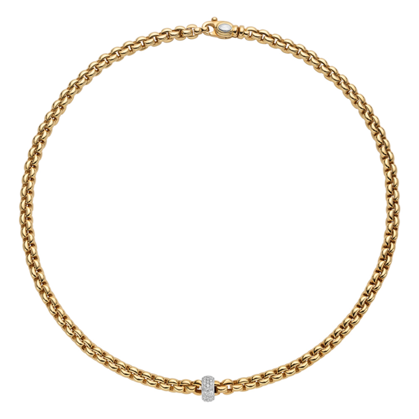 Closeup photo of Flex'It Olly Necklace With Full Pave Rondel in 18k Yellow Gold