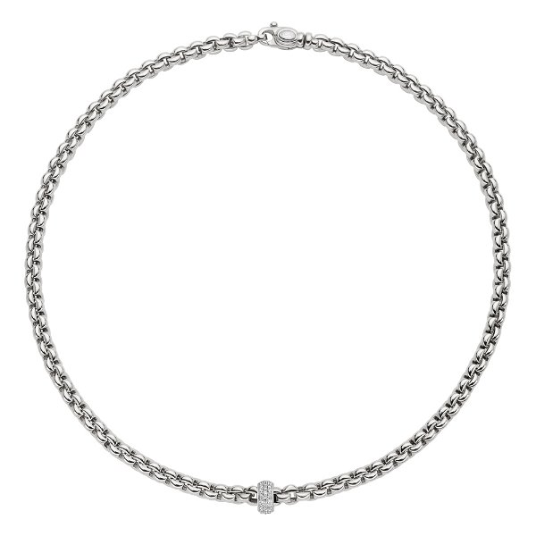 Closeup photo of Flex'It Olly Necklace With Full Pave Rondel in 18k White Gold