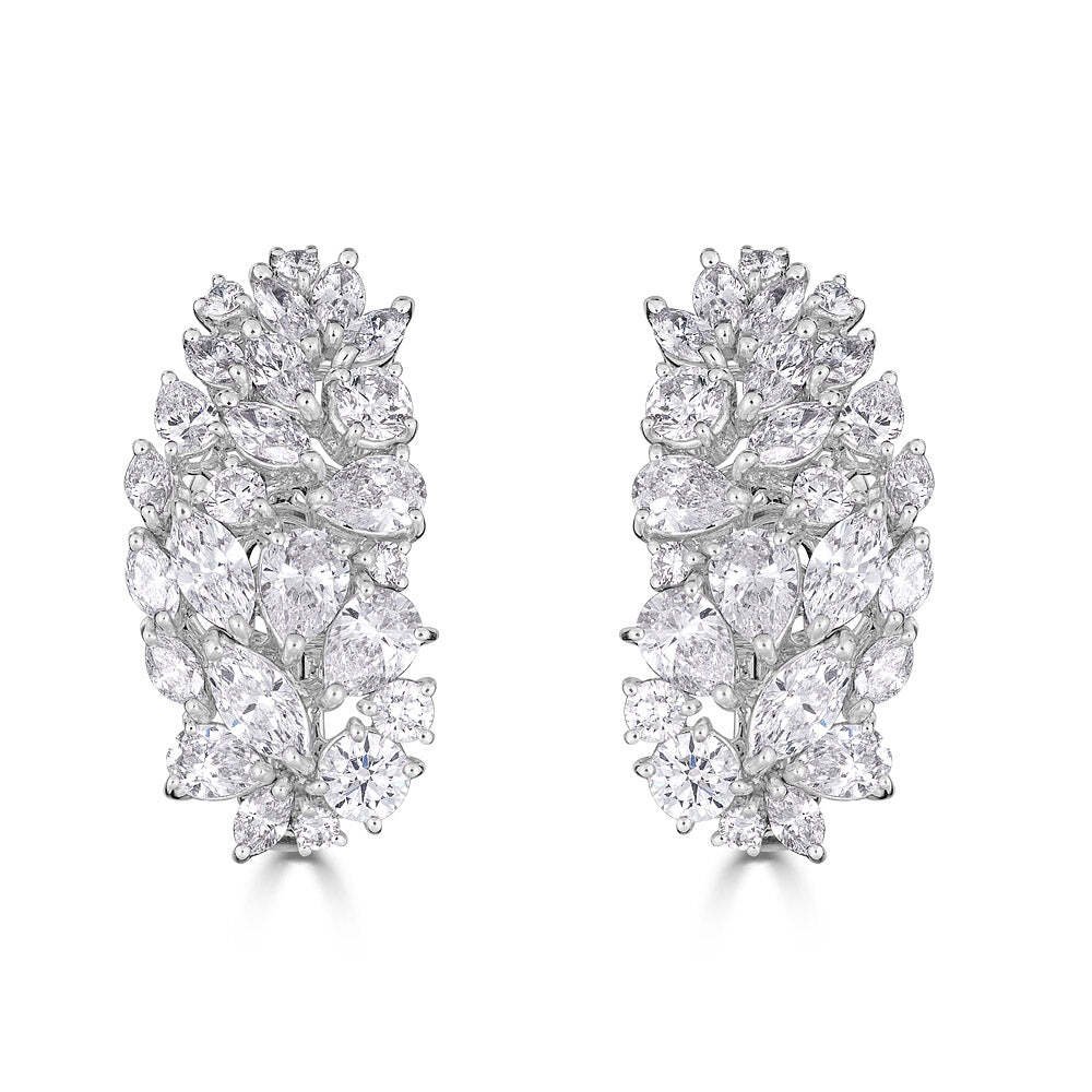 18k Cluster Drop Earrings with Round and Fancy Cut Diamonds