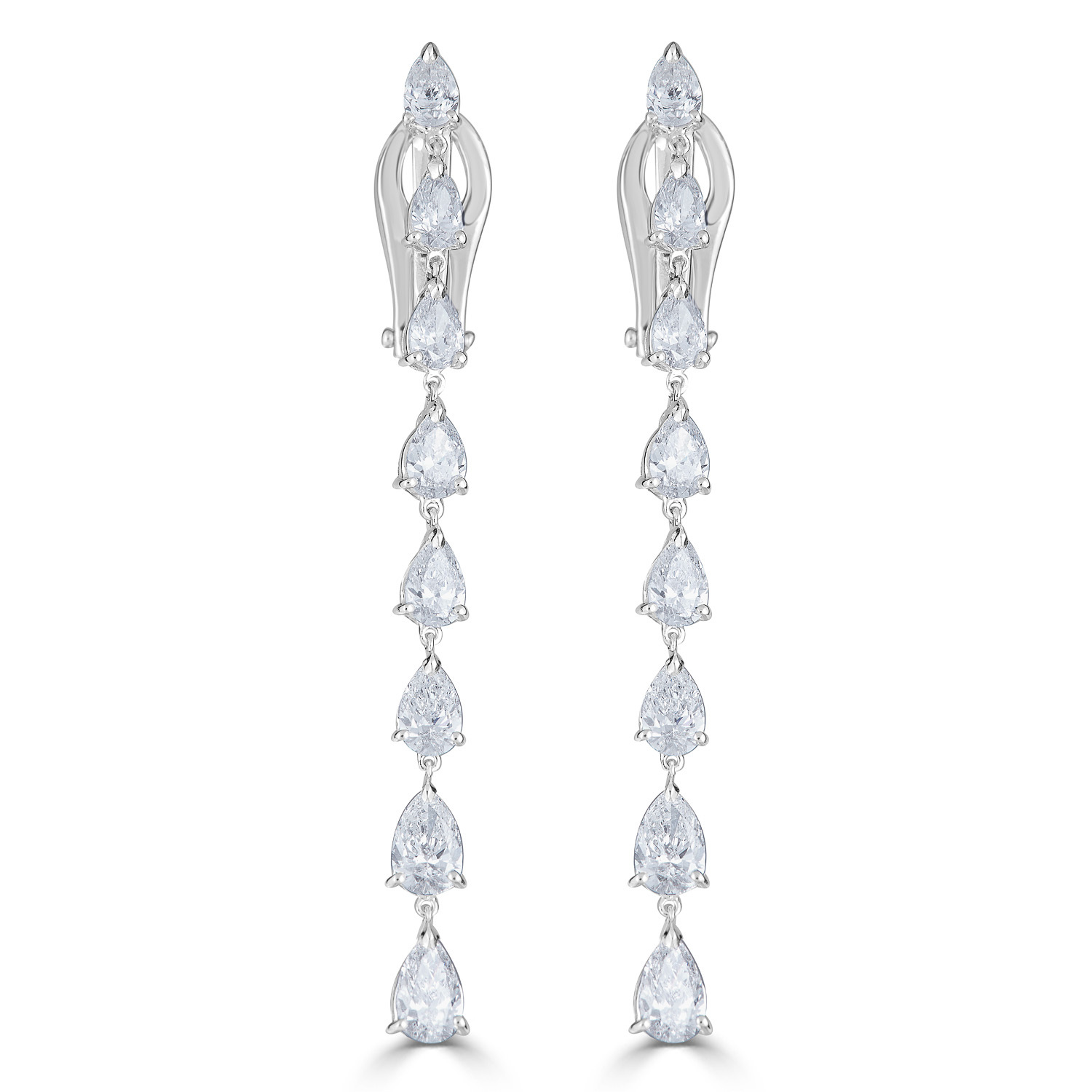 18k Pear Diamond Long Dangle Earrings