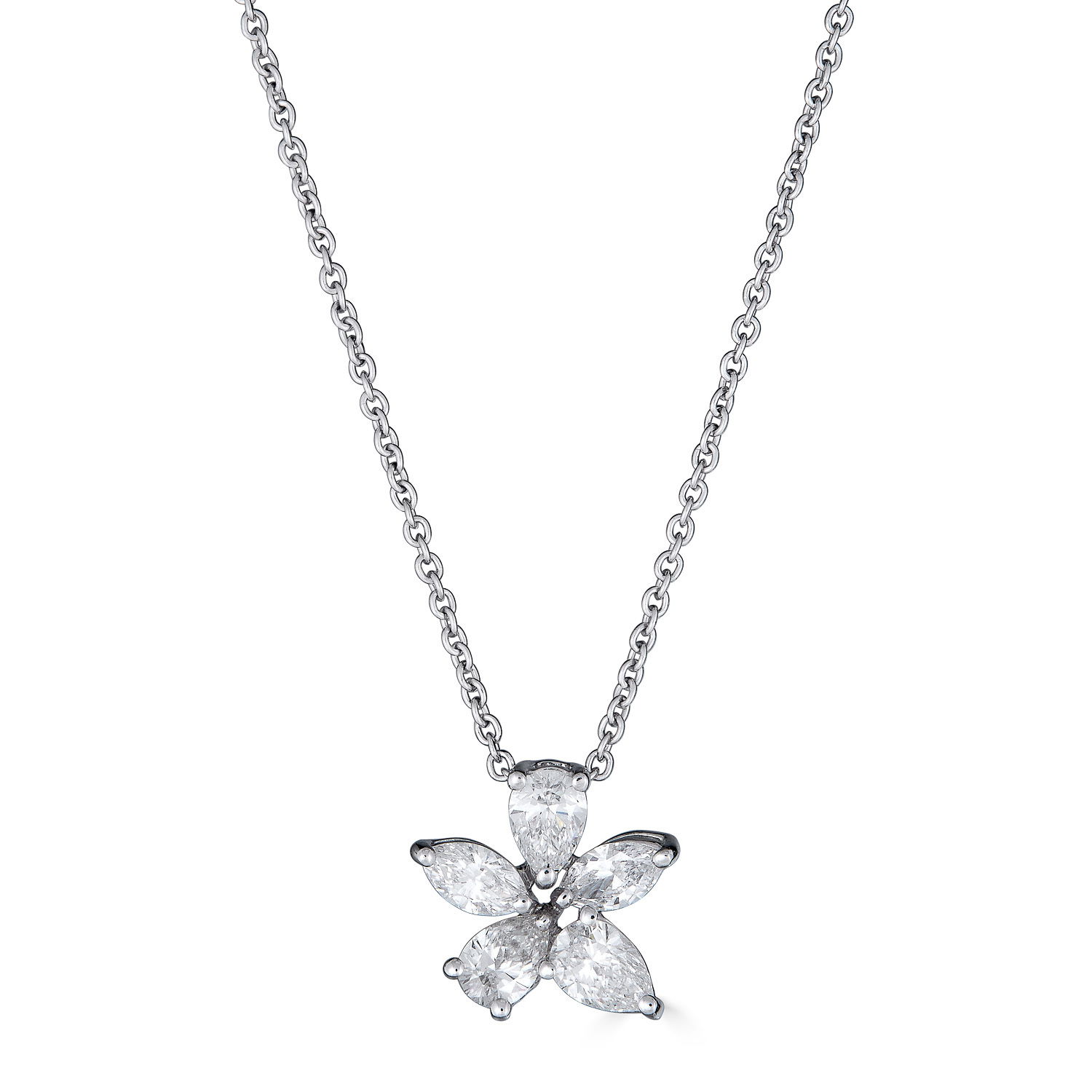 18k WG Pear & Marquis Diamond Flower Pendant