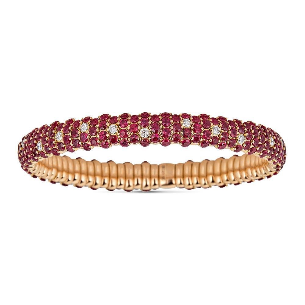 Small Domed Stretch Bracelet Ruby and 18k Rose Gold