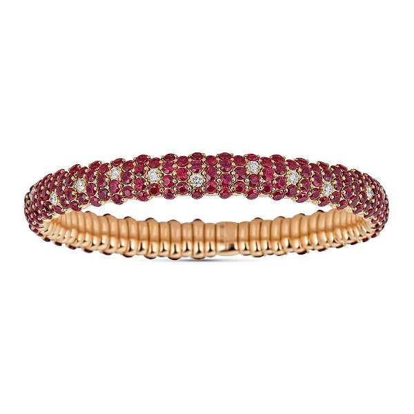 Closeup photo of Small Domed Stretch Bracelet Ruby and 18k Rose Gold