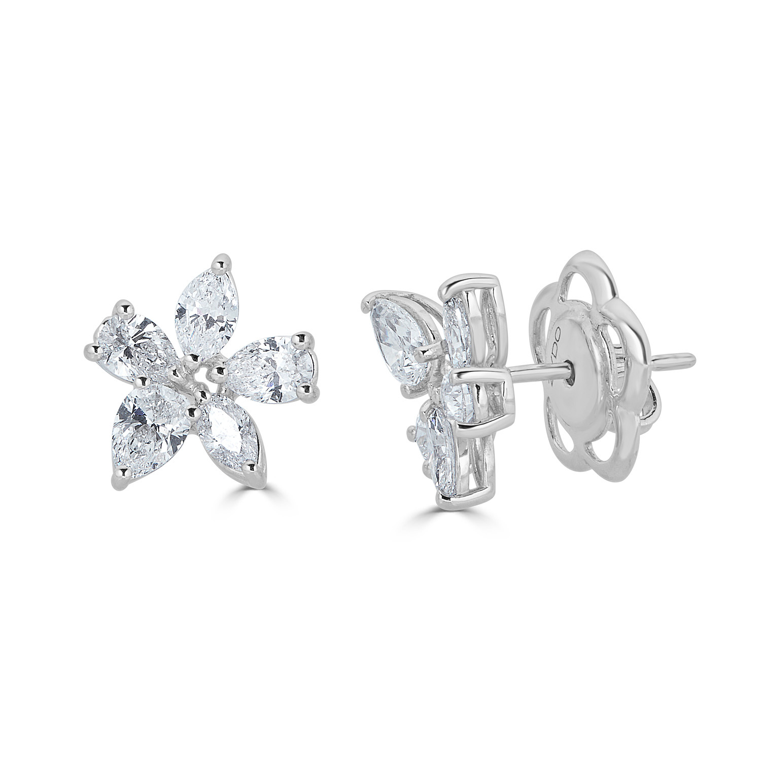 18k WG Pear & Marquis Diamond Flower Studs