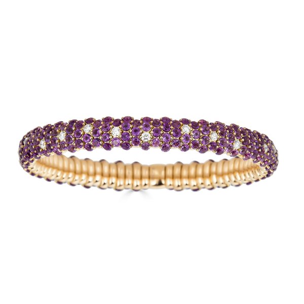 Closeup photo of Small Domed Stretch Bracelet Amethyste and 18k Rose Gold