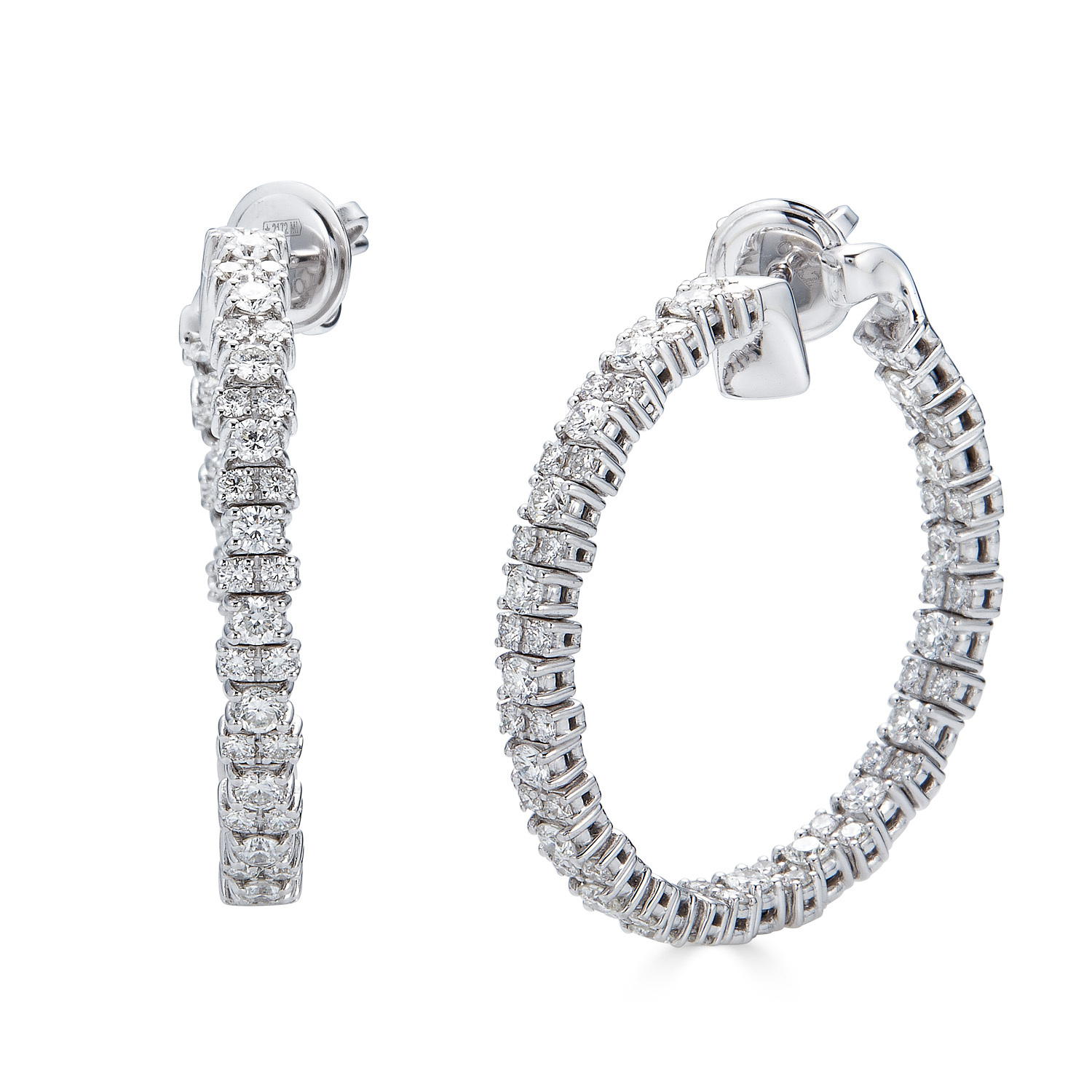 18k WG Two Row Alternating Diamond Hoop