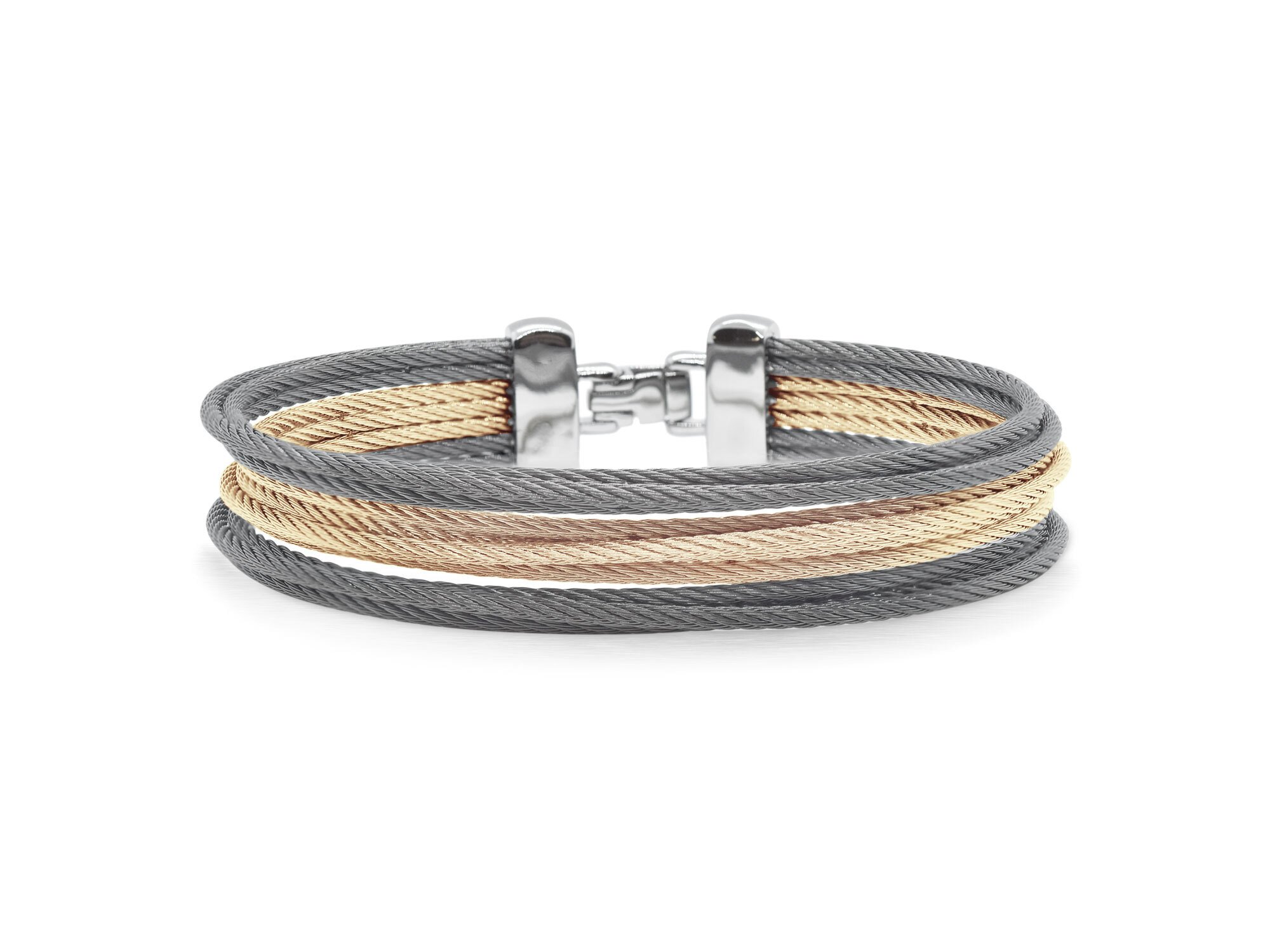 Carnation & Steel Grey Cable Triple Stack Bracelet