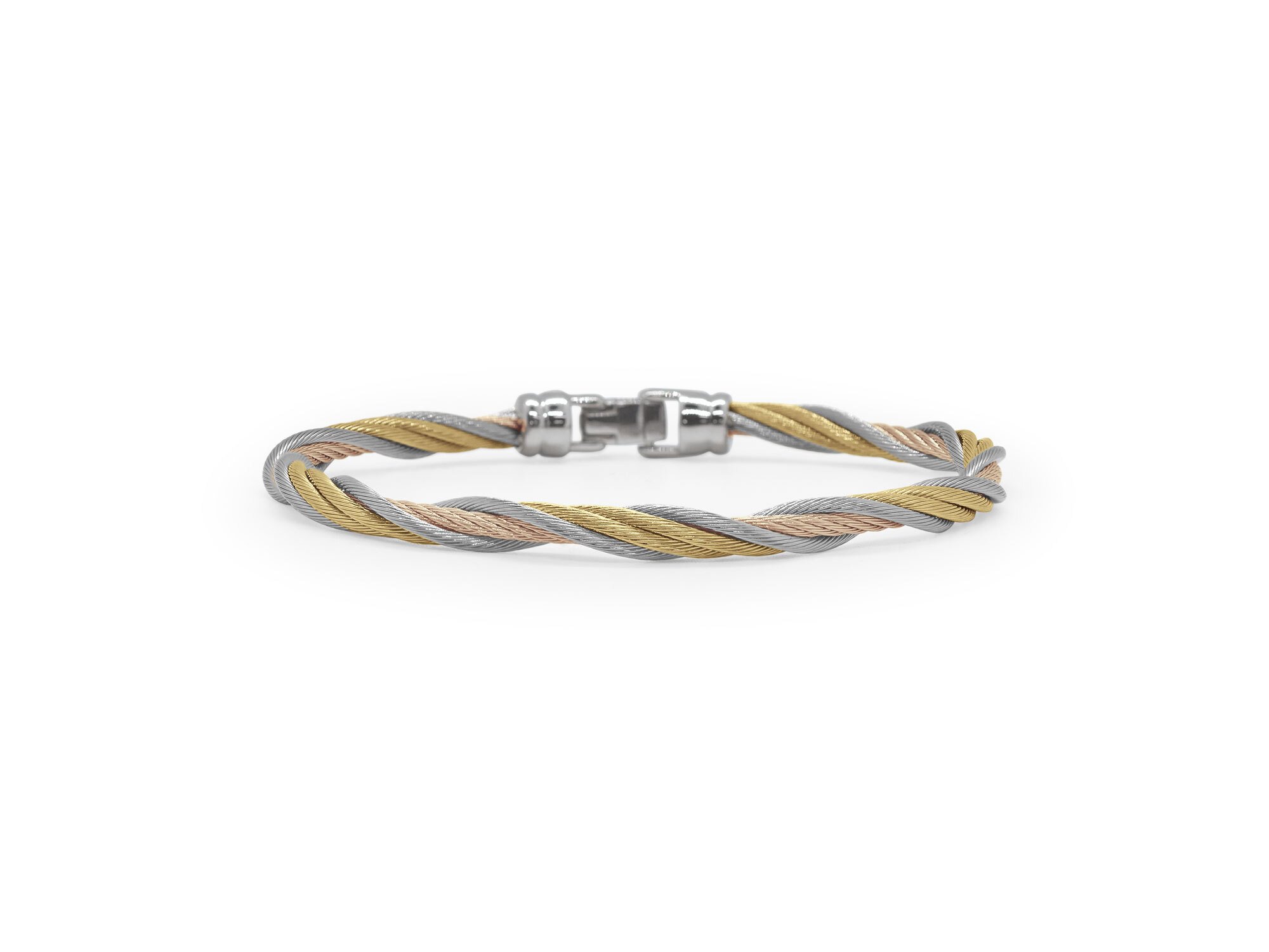 Carnation, Grey, & Yellow Cable Modern Twist Bracelet