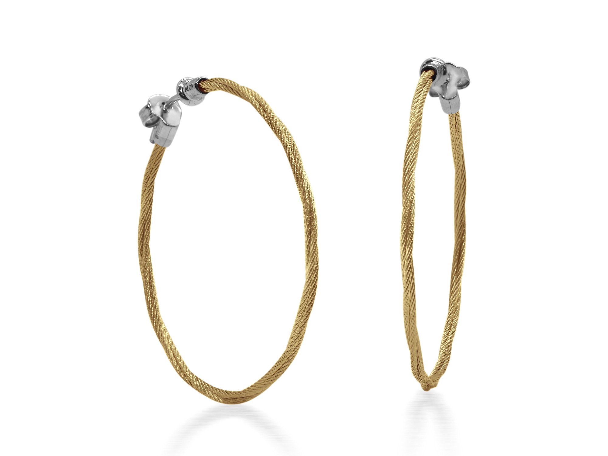 Yellow Cable 1.5? Hoop Earrings with 18kt White Gold