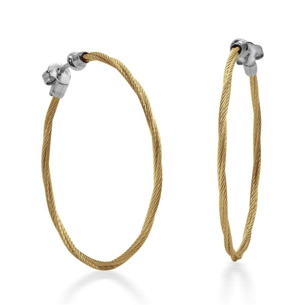 Closeup photo of Yellow Cable 1.5? Hoop Earrings with 18kt White Gold