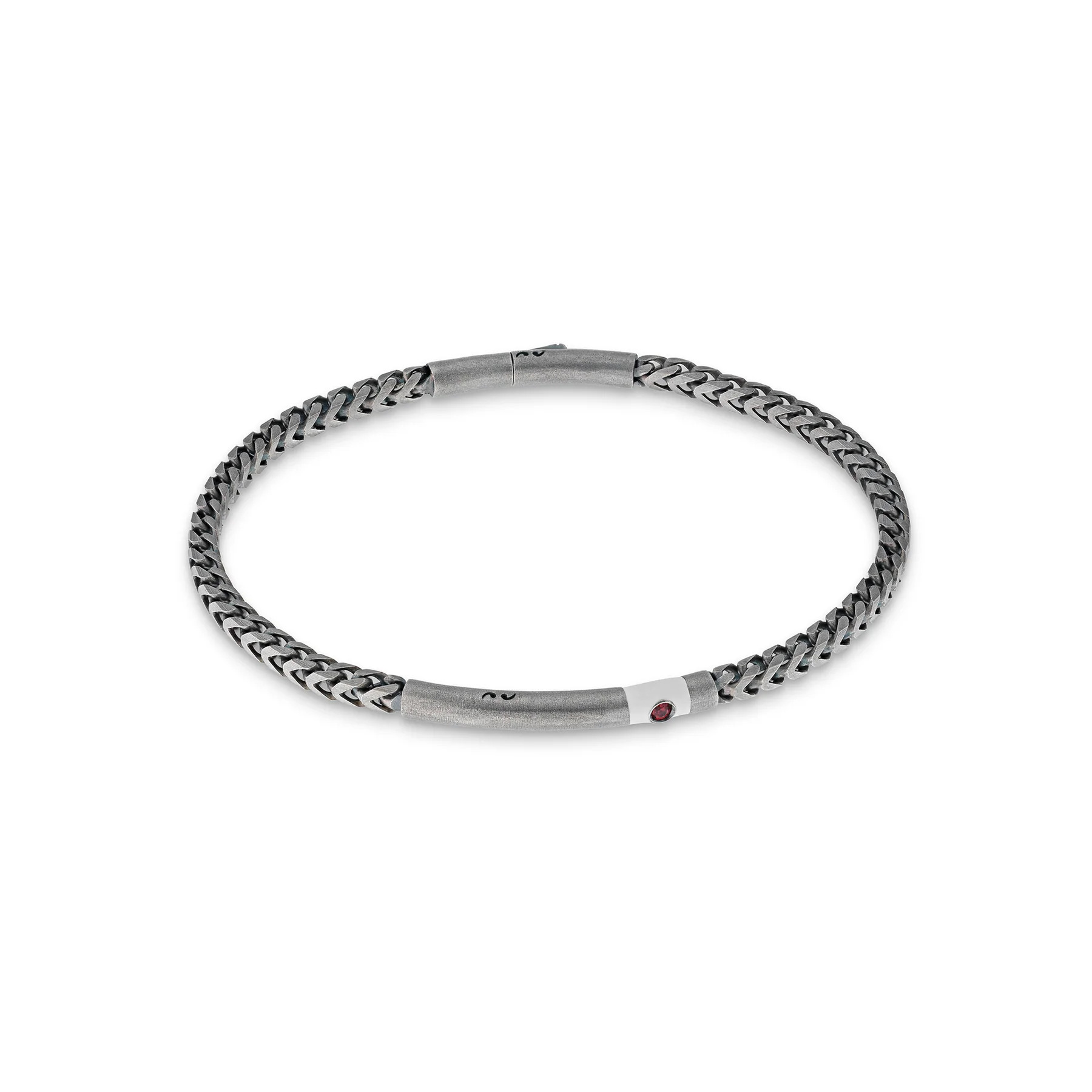 Ulysses ID Herringbone Link Bracelet - Red Sapphire & Ivory Enamel