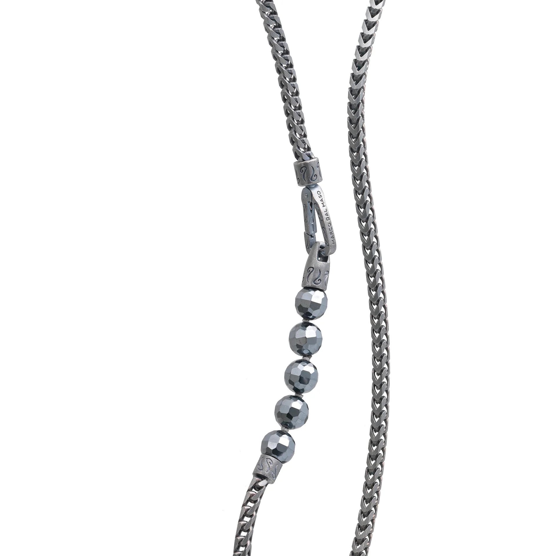 24" Faceted Hematite Bead & Ulysses Chain Link Necklace