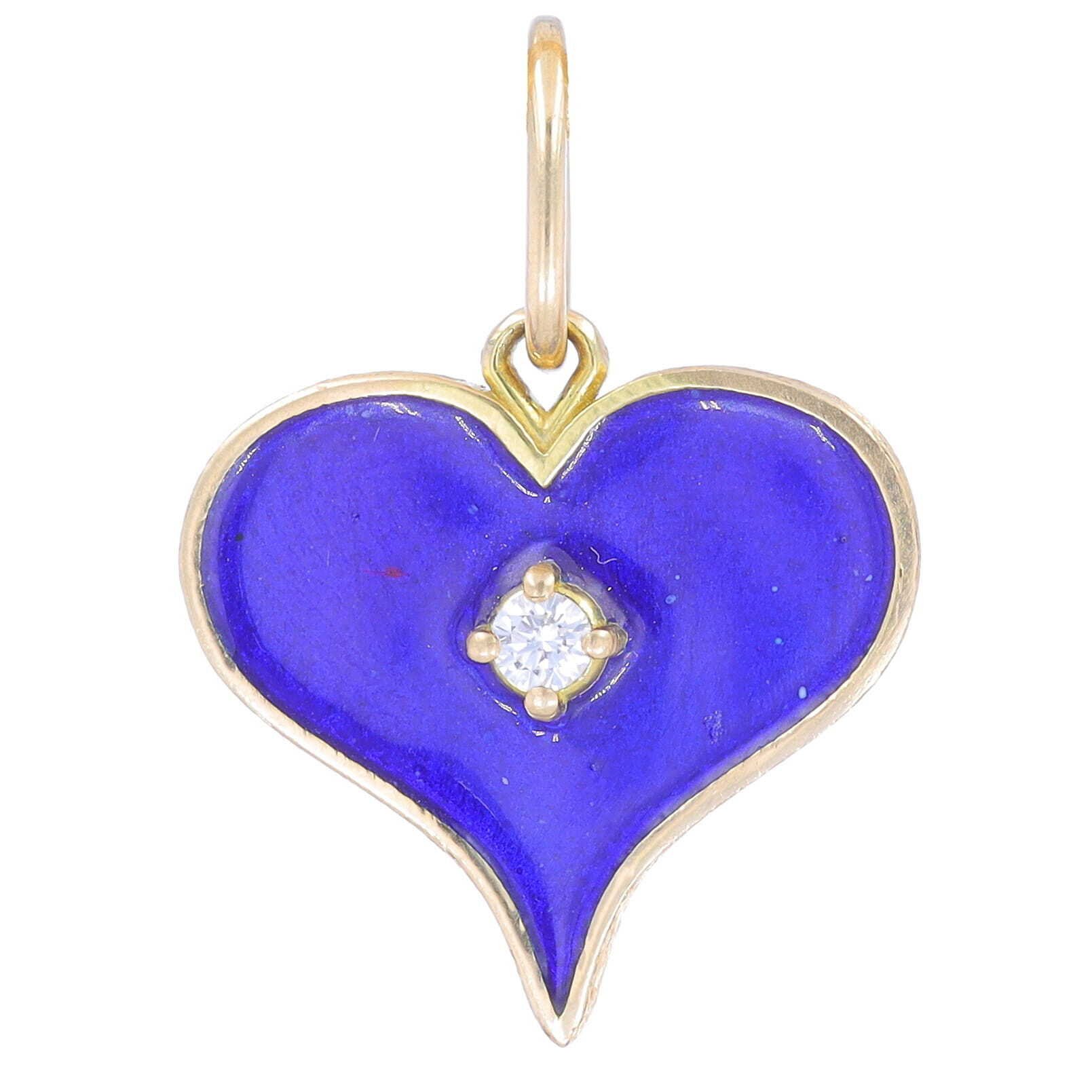 18k Large Diamond Vitreous Blue Enamel Heart - 0.045tcw