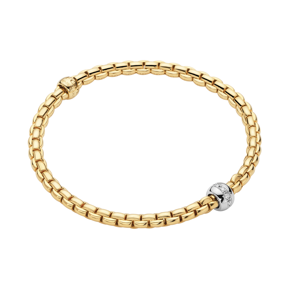 Shot of Eka Flex'It Bracelet in Yellow Gold with Diamond Rondel - Size M (17cm)