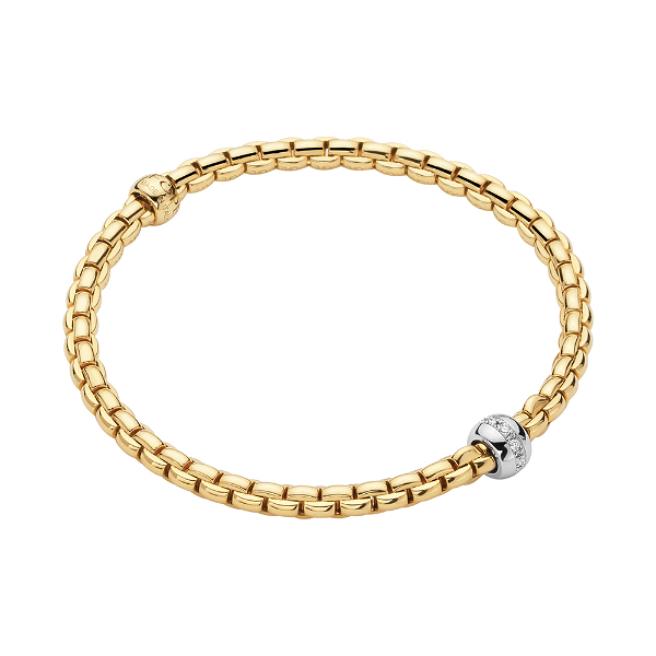 Closeup photo of Eka Flex'It Bracelet in Yellow Gold with Diamond Rondel - Size XL (19cm)