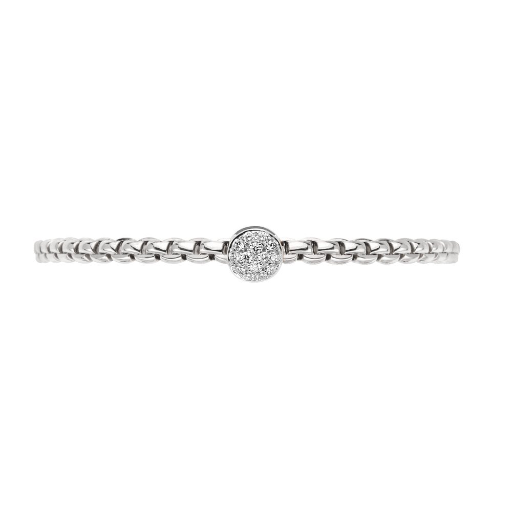 Eka Tiny Flex'It Bracelet in White Gold w/ Pave Diamond Disc - Size XS (15cm)