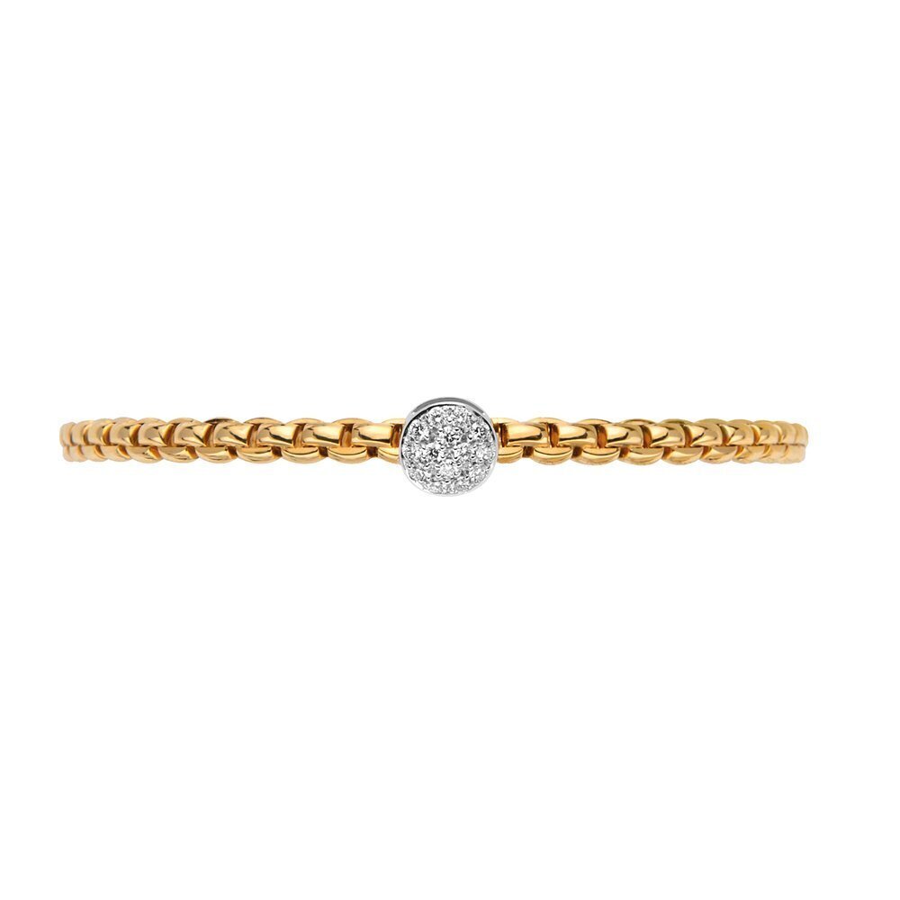 Eka Tiny Flex'It Bracelet in Yellow Gold w/ Pave Diamond Disc - Size S (16cm)