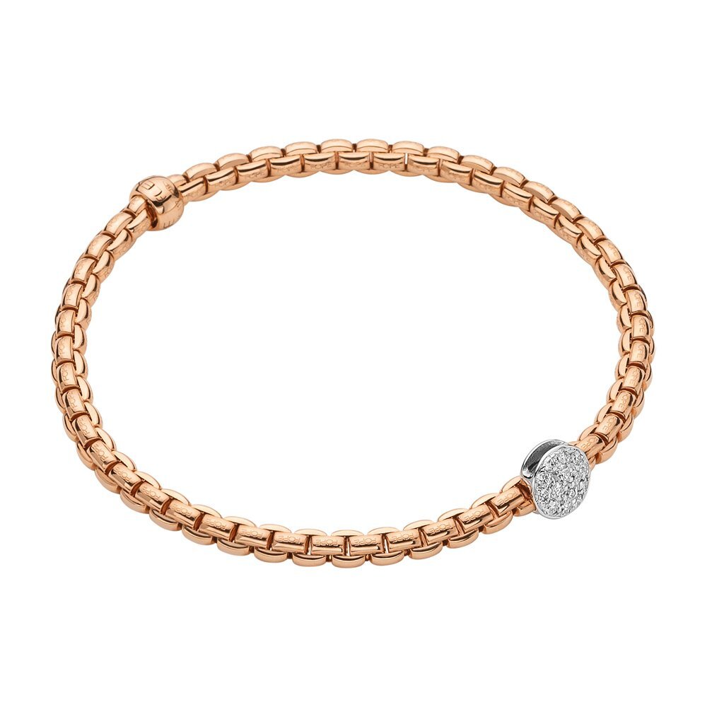 Eka Tiny Flex'It Bracelet in Rose Gold w/ Pave Diamond Disc - Size XS (15cm)