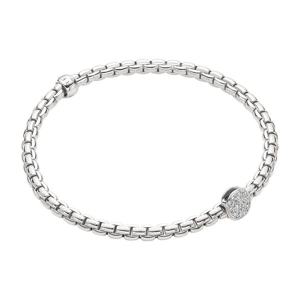 Closeup photo of Eka Tiny Flex'It Bracelet in White Gold w/ Pave Diamond Disc - Size XS (15cm)