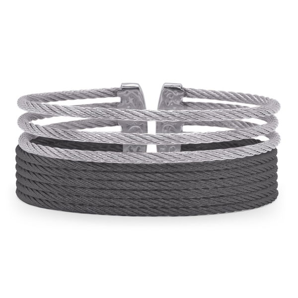 Closeup photo of ALOR Black & Grey Cable Stacked Wide Open Cuff