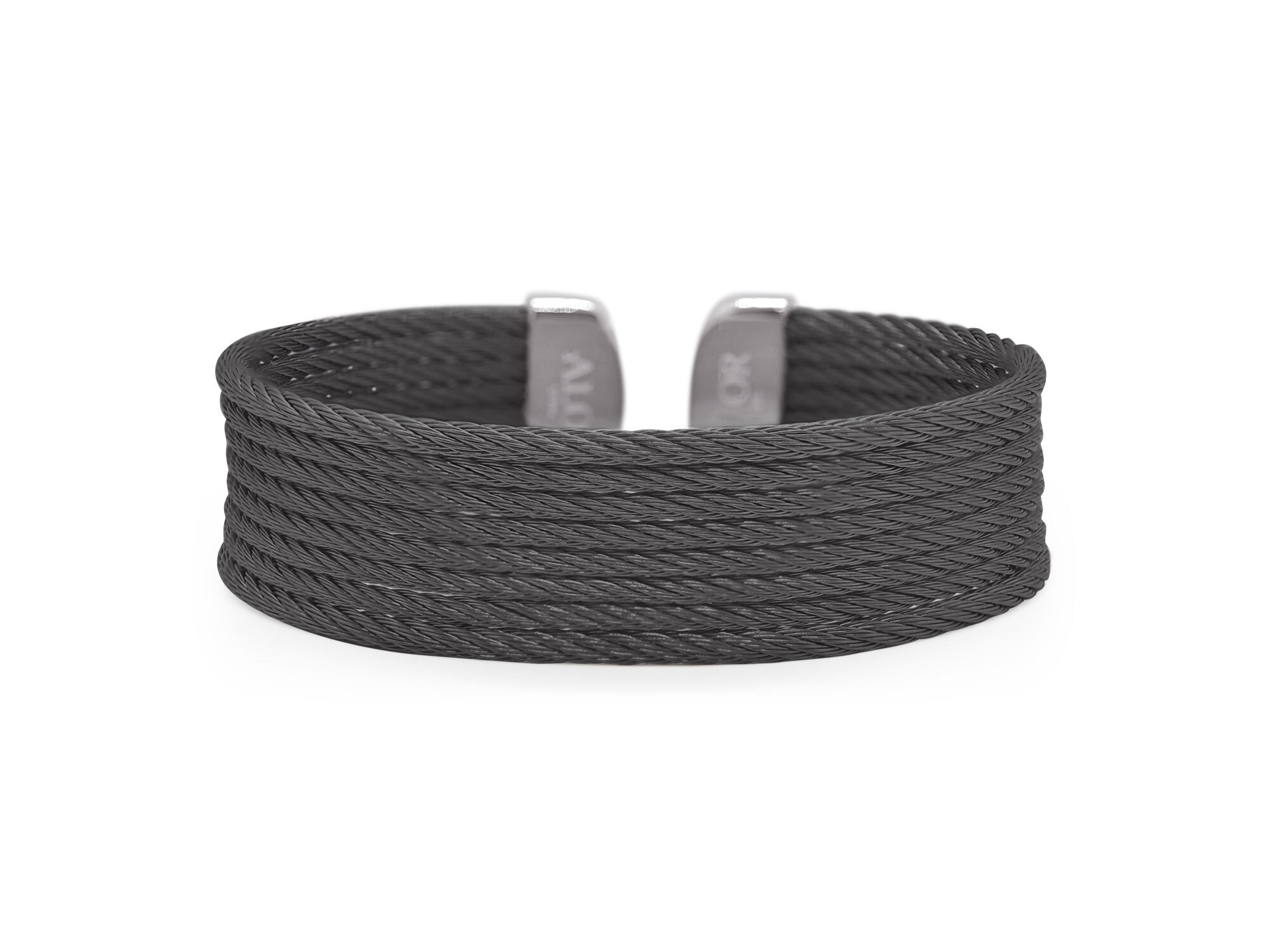 Closeup photo of ALOR Black Cable Cuff Essentials 8-Row Cuff