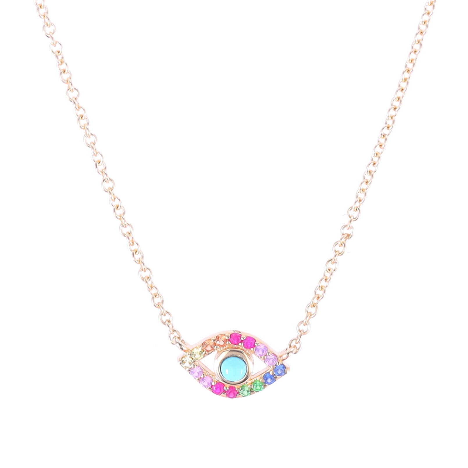 14k Tiny Evil Rainbow Pendant Necklace
