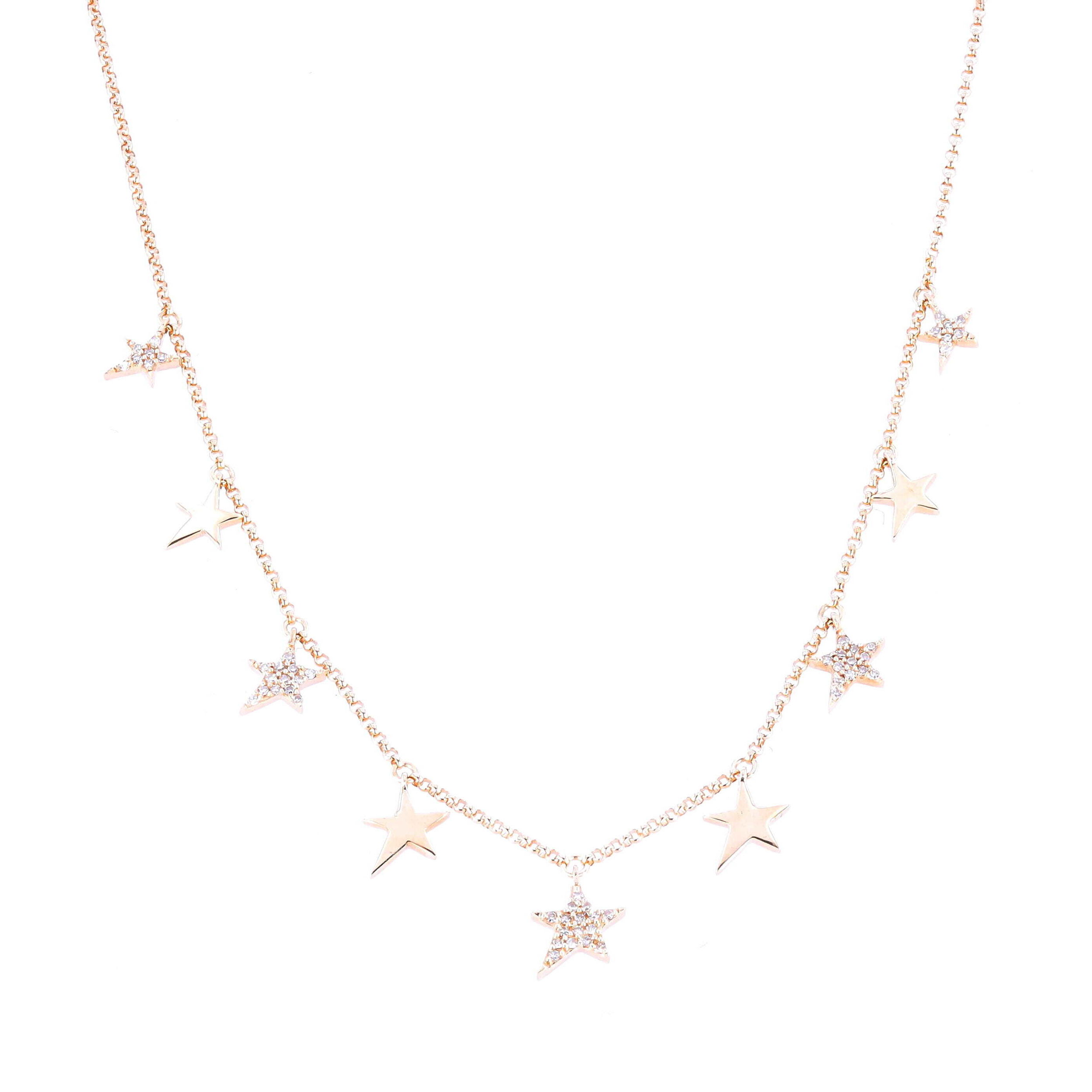 14k Dangling Gold & Diamond Star Necklace