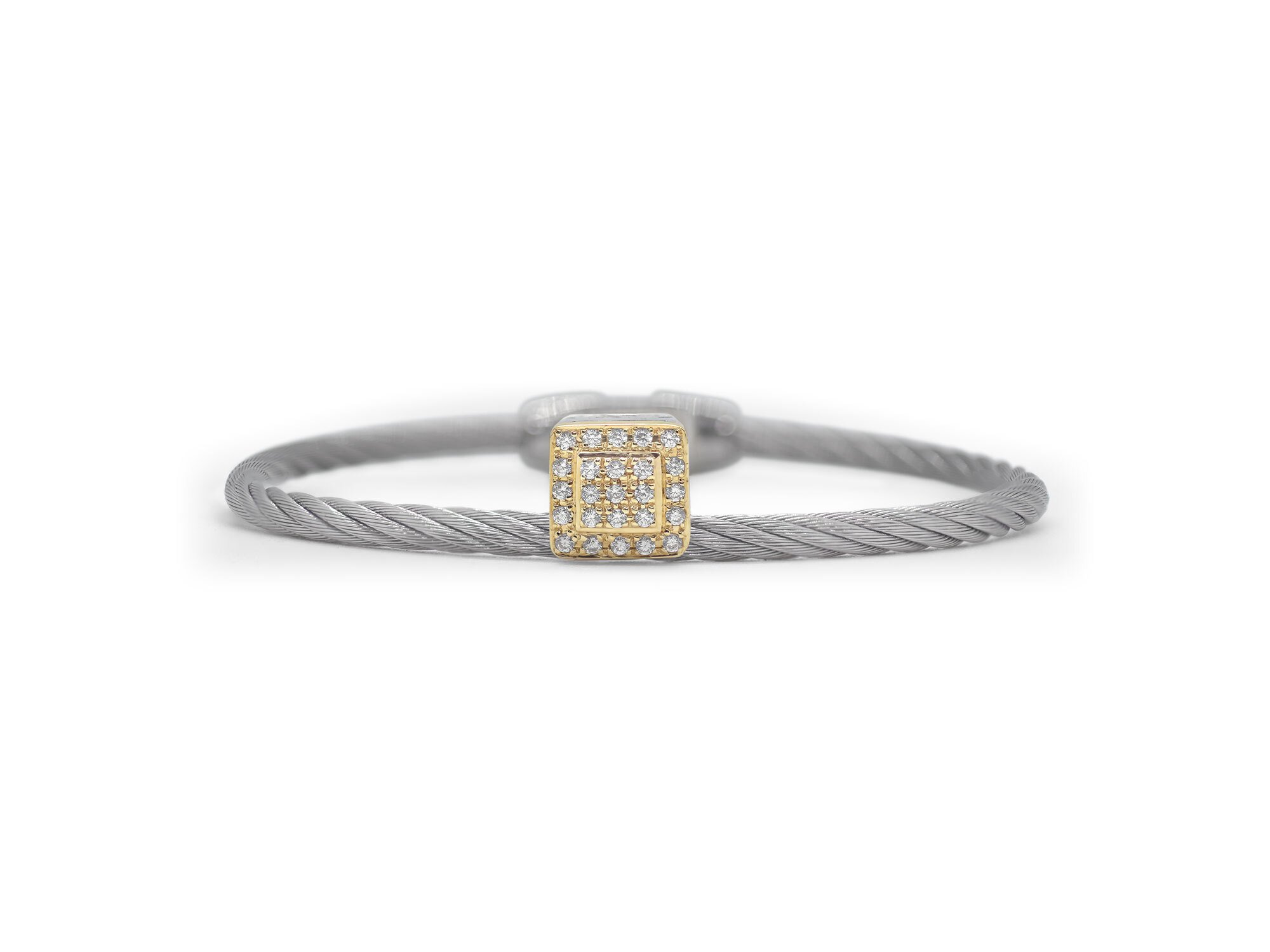 ALOR Grey Cable Elevated Square Station Bracelet with 18kt Yellow Gold & Diamonds