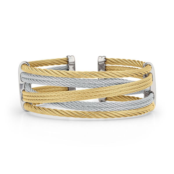 Closeup photo of Alor Yellow & Grey Cable Intertwined Bracelet