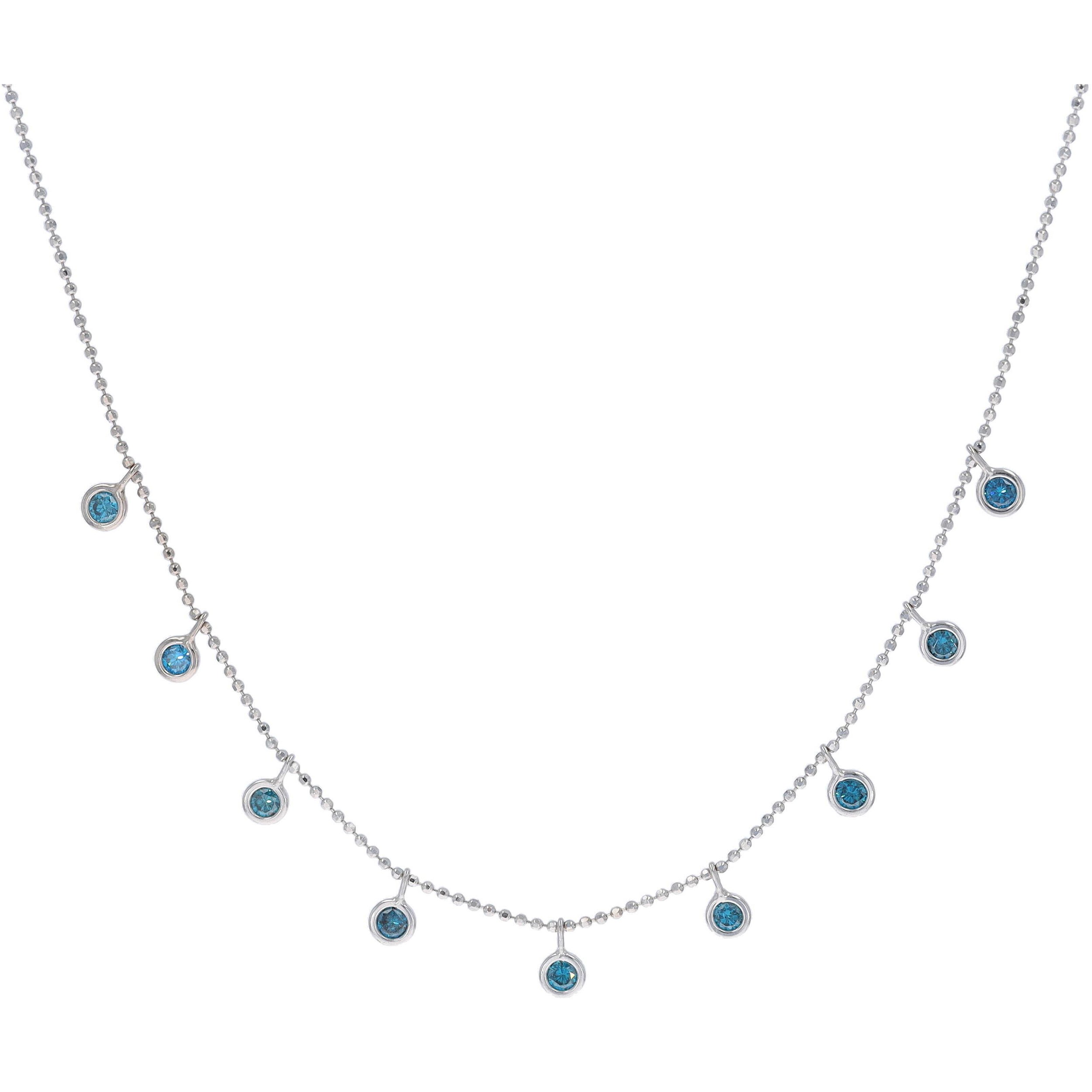 Cleopatra Style Necklace with 9 dangling Bezel Blue Diamond 0.63 tcw