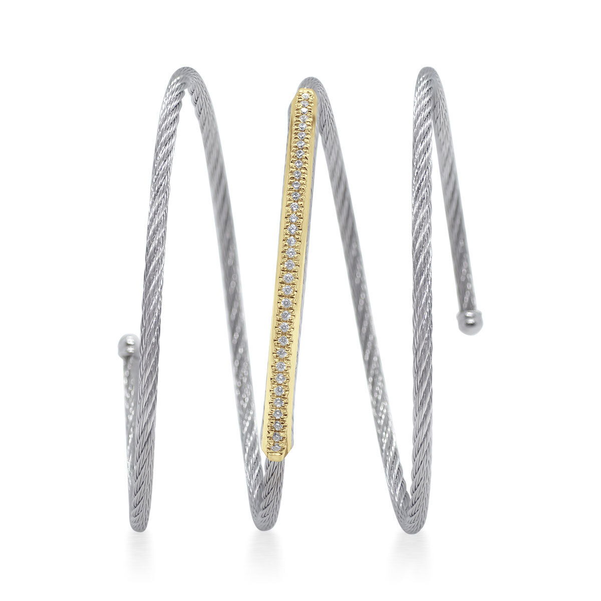 18k YG Wrap Bracelet w/ Grey Steel Cable