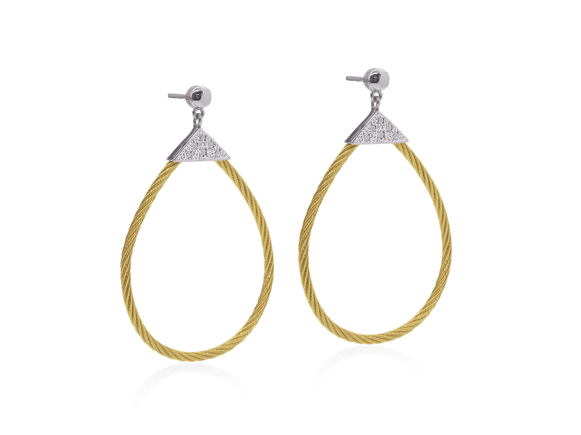 Yellow Cable Triangle Tear Drop Earrings with 18K Gold & Diamonds