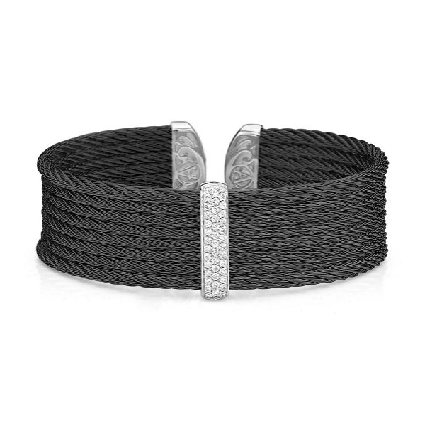 Closeup photo of 18k WG Medium Cuff in Black Steel Cable