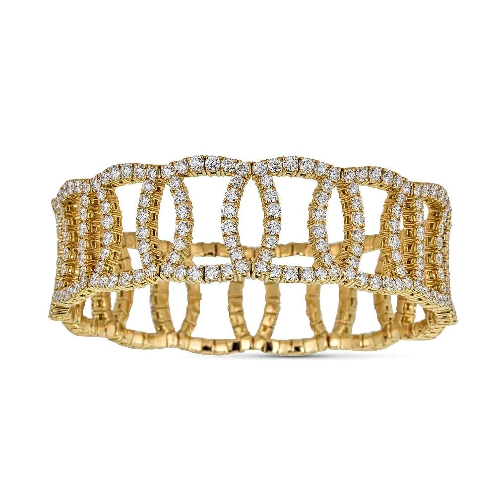 18k Yellow Gold Wide Overlapping Stretch Bracelet with Diamonds