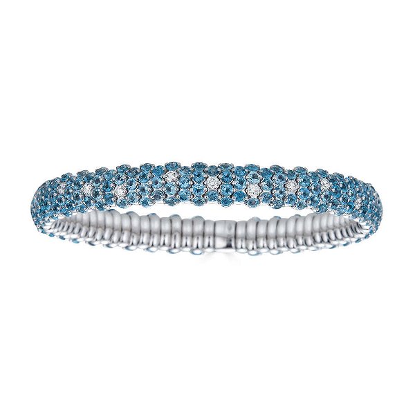 Closeup photo of Small Domed Stretch Bracelet Blue Topaz and 18k White Gold