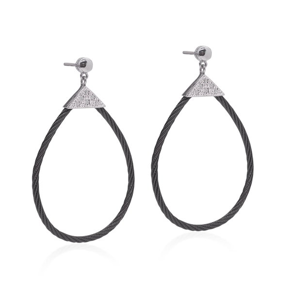Closeup photo of Alor Black Cable Triangle Tear Drop Earrings