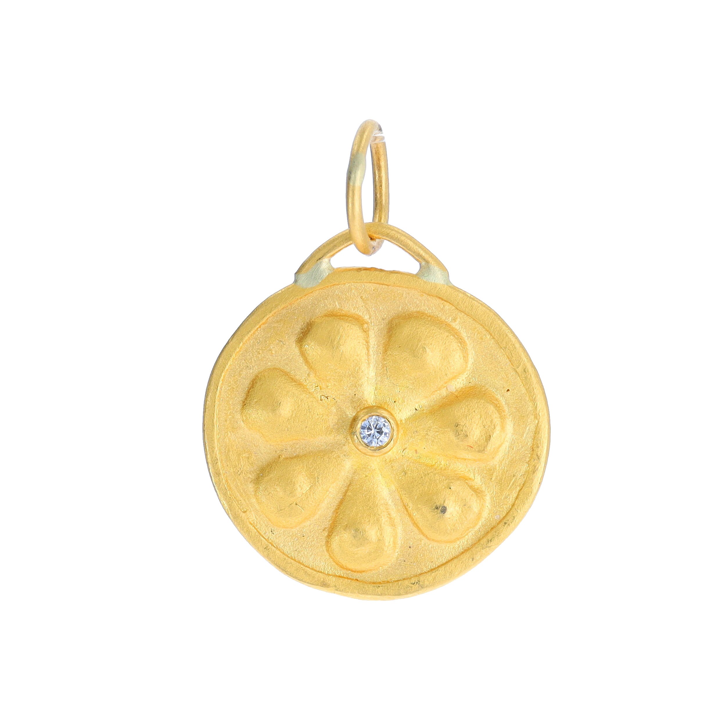 24k Gold Byzantine Flower Coin Pendant