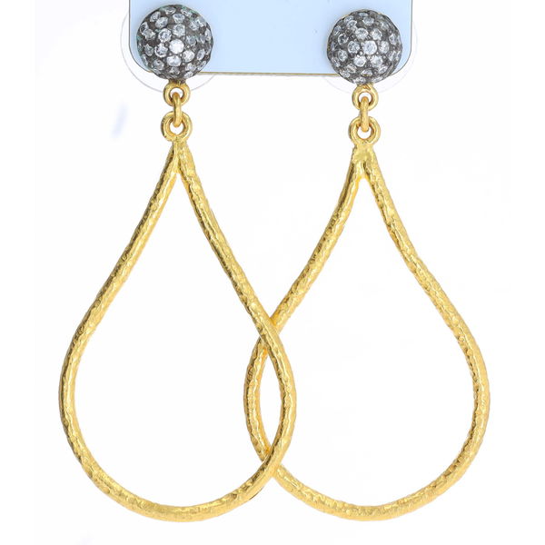 Closeup photo of 22K Pear Drop Earrings with Diamonds