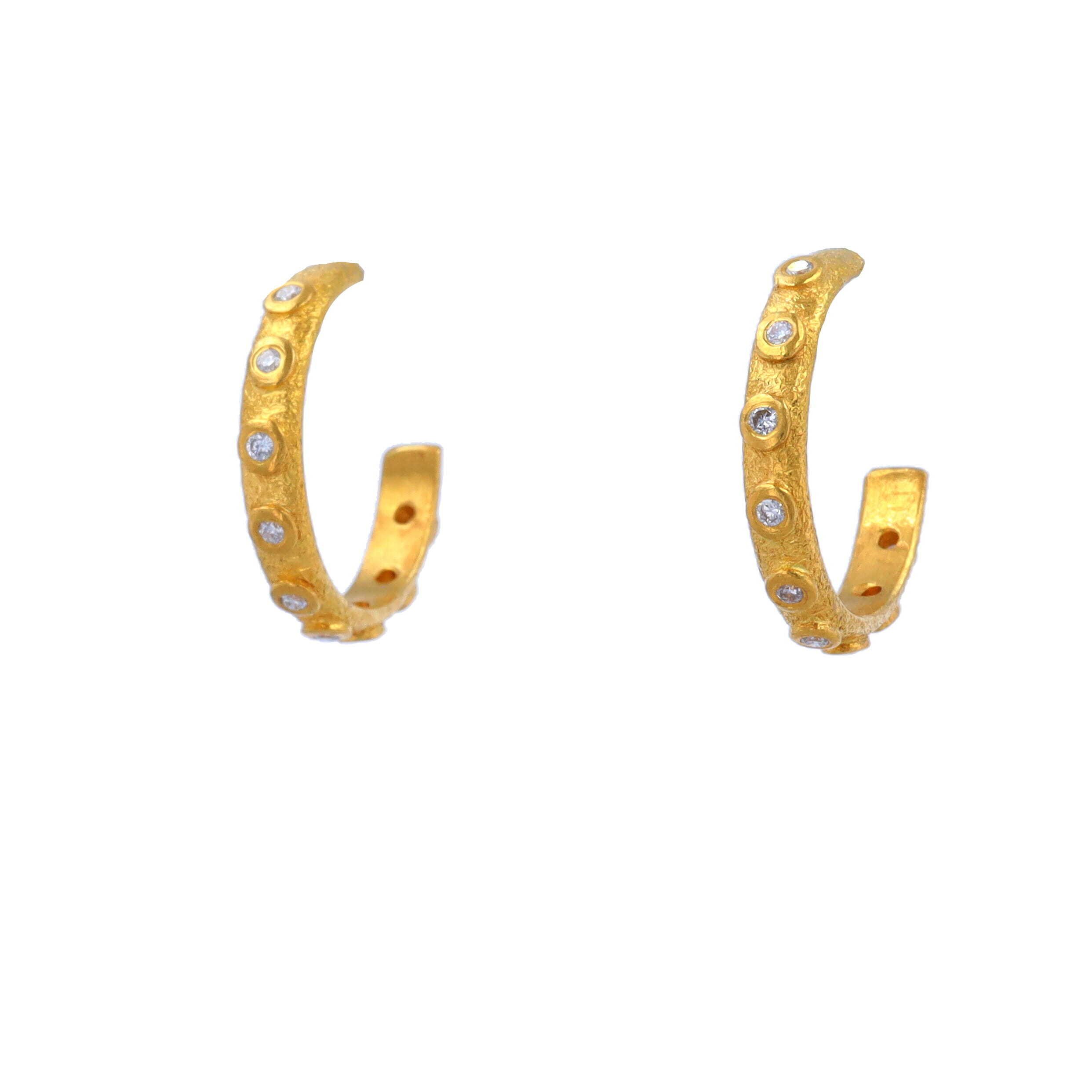 22K Gold Hoops with Diamonds
