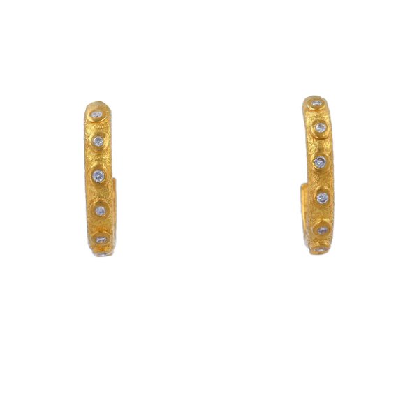 Closeup photo of 22K Gold Hoops with Diamonds