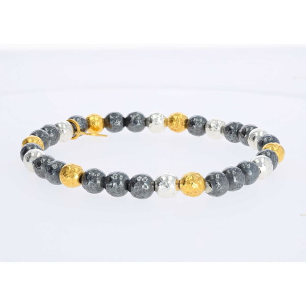 Closeup photo of 22K Gold Oxidized Silver Ball Bracelet